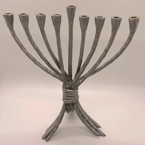 Silver tone Metal TREE OF LIFE MENORAH - Picture 1 of 11